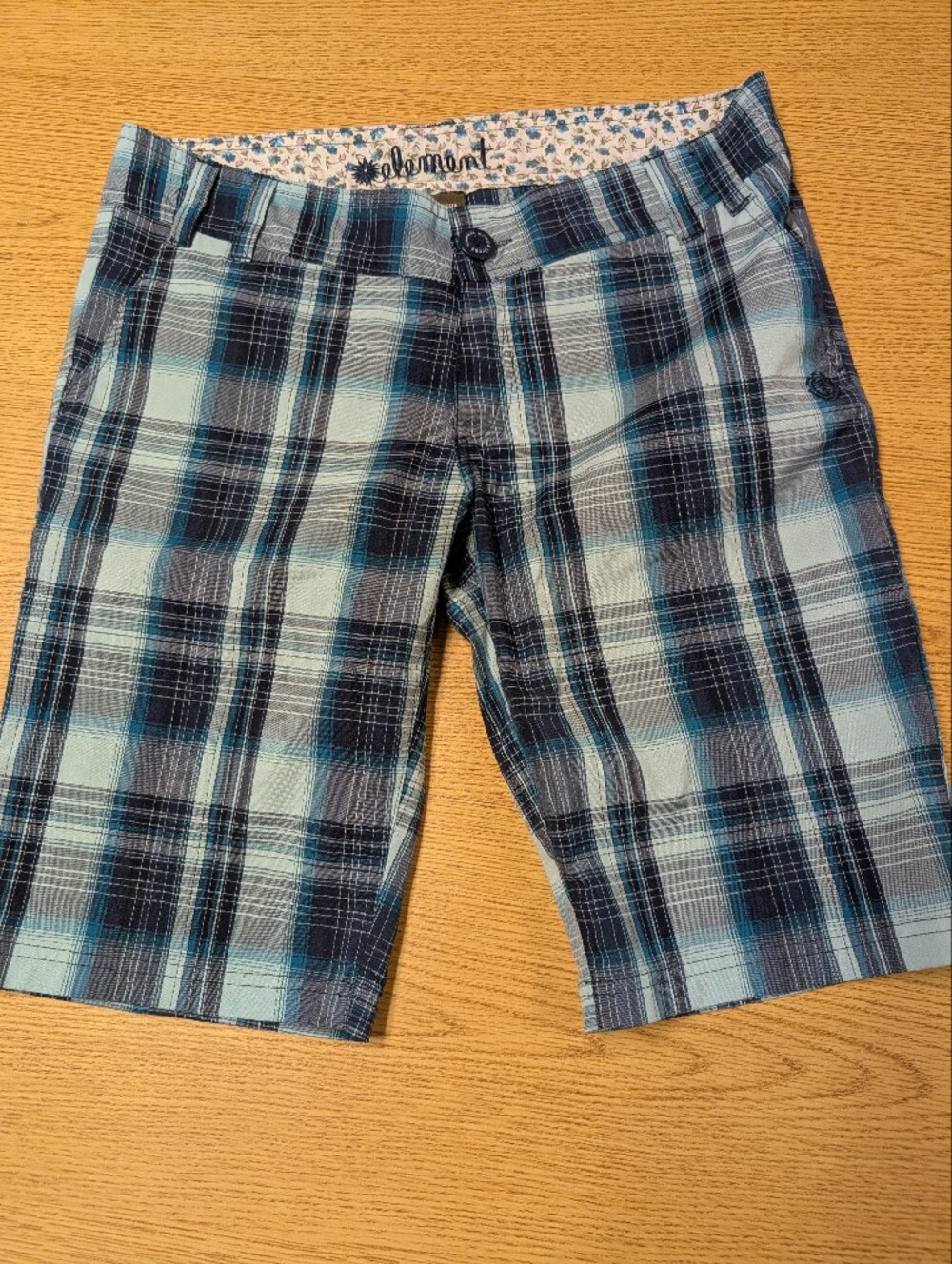 Element Women's Plaid Bermudas in Light Blue, Navy, Gray